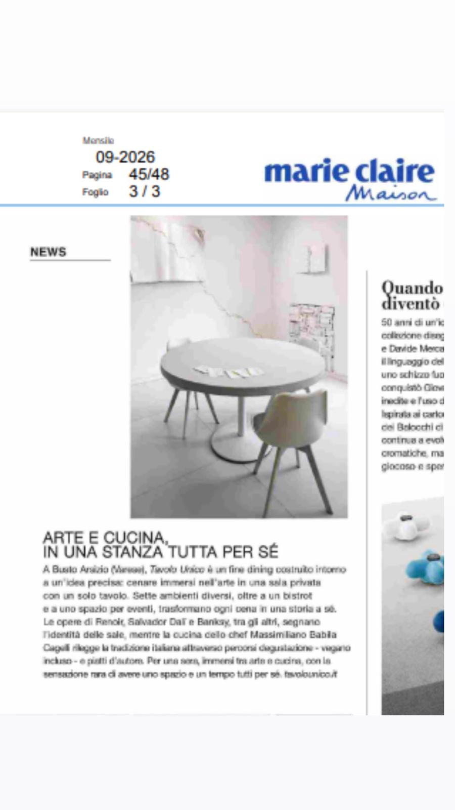 Marie Claire Maison · Arte e cucina, in una stanza tutta per sé · settembre 2026